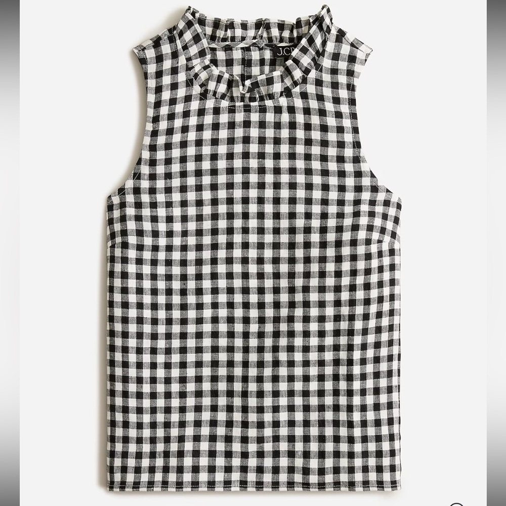 NWT J. Crew Fleur top in gingham linen Ruffle-Neck Top